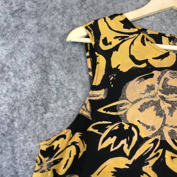 Who What Wear Top XXL Sleeveless Tank Black Yellow Floral Career Back Button - Picture 3 of 12